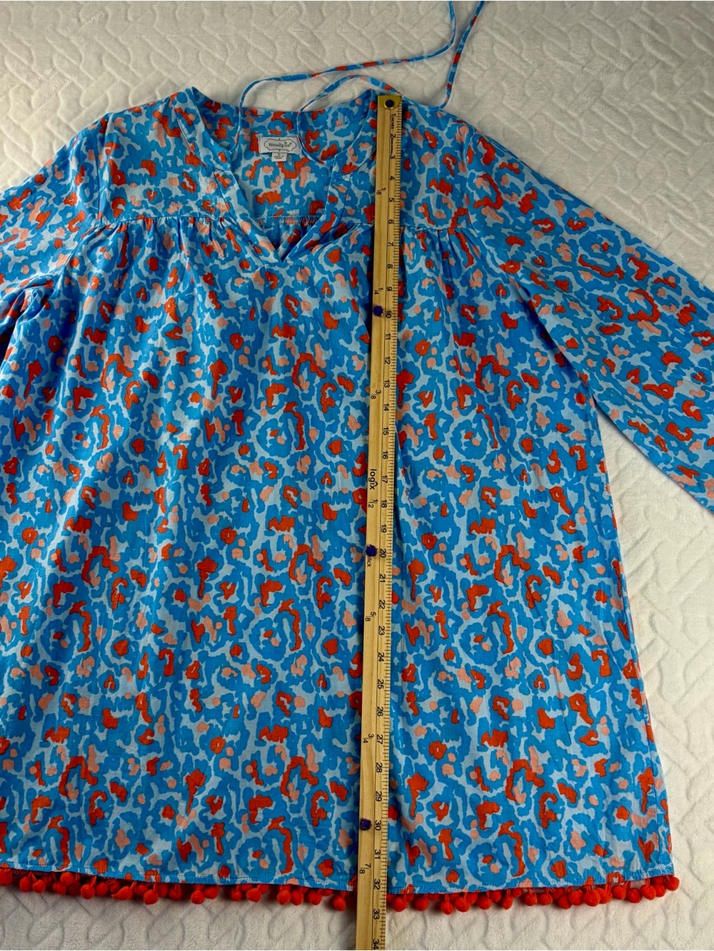 Mud Pie 100% cotton tunic style dress blue and orange cheetah print Size L - Picture 9 of 10
